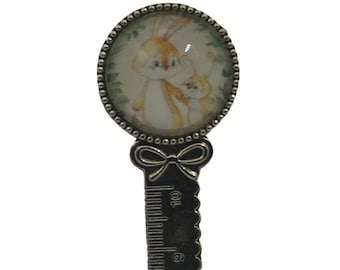 Bunny Rabbits, Rabbits, Forest Mums, Antique Silver Bookmark with Ruler  20mm Cabochon, Bookmark