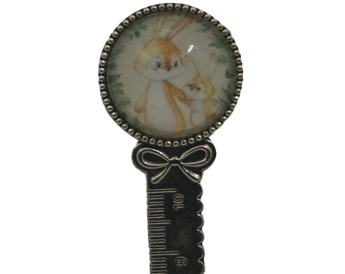 Bunny Rabbits, Rabbits, Forest Mums, Antique Silver Bookmark with Ruler  20mm Cabochon, Bookmark