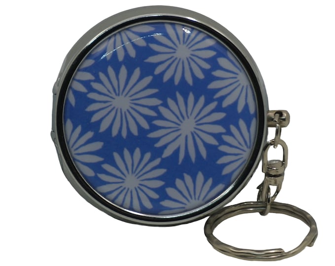 Floral, Daisies, White, Blue, Portable Ashtray, Personal Stainless Steel Ashtray, Pocket Ashtray, Key Ring Ashtray