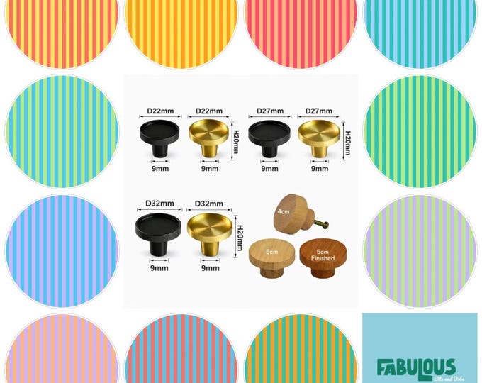 Summer Stripes Drawer Knobs, Cabinet Pulls, Brass, Wood