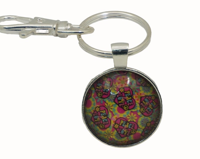 Peace & Love, Hippy, 1960, 1970, Bag Charm, Keyring, Keyring Charm