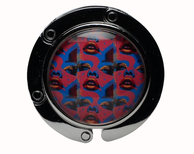 Purse Hook, Bag Holder, Table Top Bag Hanger, Bag Hanger, Purse Hanger, Pop Art, Faces, Pink, Blue