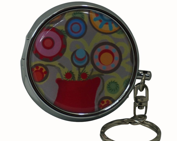 Floral, Bright Flowers, Red, Blue, Portable Ashtray, Personal Stainless Steel Ashtray, Pocket Ashtray, Key Ring Ashtray