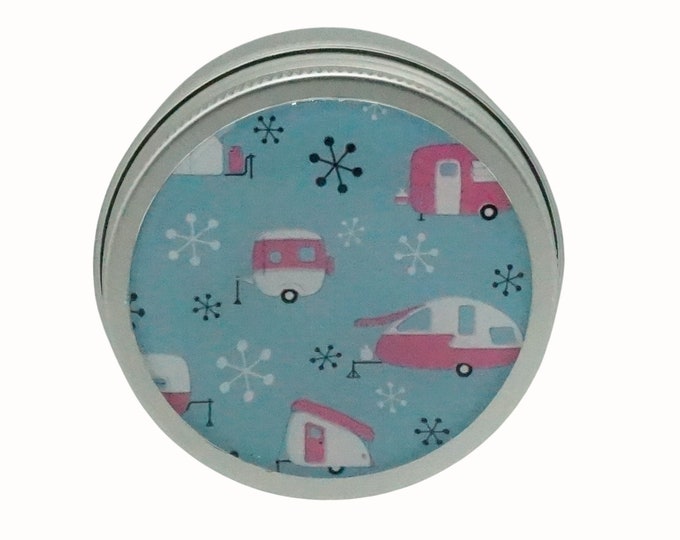 50ml Round Storage Tin Trinket  Pill Box Mint Box Lipstick Eye Shadow Storage Tin Retro Caravans Pink Blue