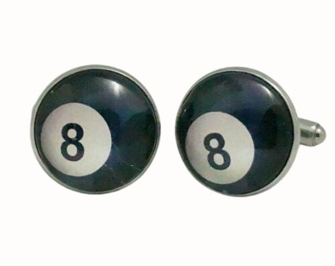 Stainless Steel Cufflinks Accessories 18mm Glass Eight Ball 8 Ball
