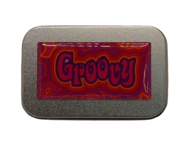 Groovy Hinged Tin, Pill Box, Mints, Tobacco Case, Card Wallet