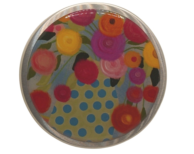 100ml Tin, Bright Flowers, 100ml Round Screw Top Handmade Decorative Tin Pills Medication Rings Earrings Gift Tin Mints Keepsakes