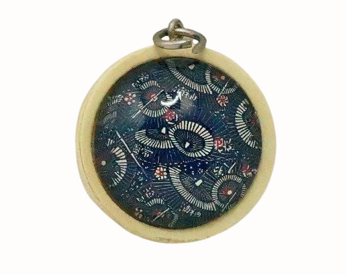 Wooden Backed Glass Tile Pendant Necklace Accessories Natural Wooden Pendant Japanese Umbrellas Blue White Red