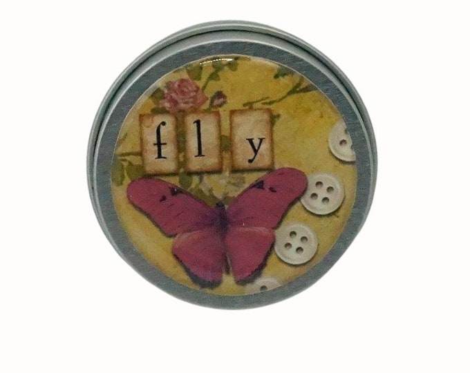 Small Round Storage Tin Trinket Box Earrings Rings Pill Box Mint Box Bits and Bobs Tin Inspirational Fly