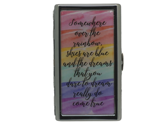 King Size Cigarette Case Cigarette Box Metal Money Card Storage Case Inspiration Words Somewhere over the rainbow....