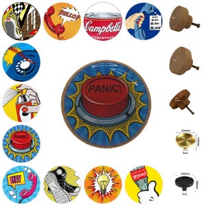 Pop Art Drawer Knobs - Comic Book Style, Retro Furniture Decor, 3cm/4cm/5cm