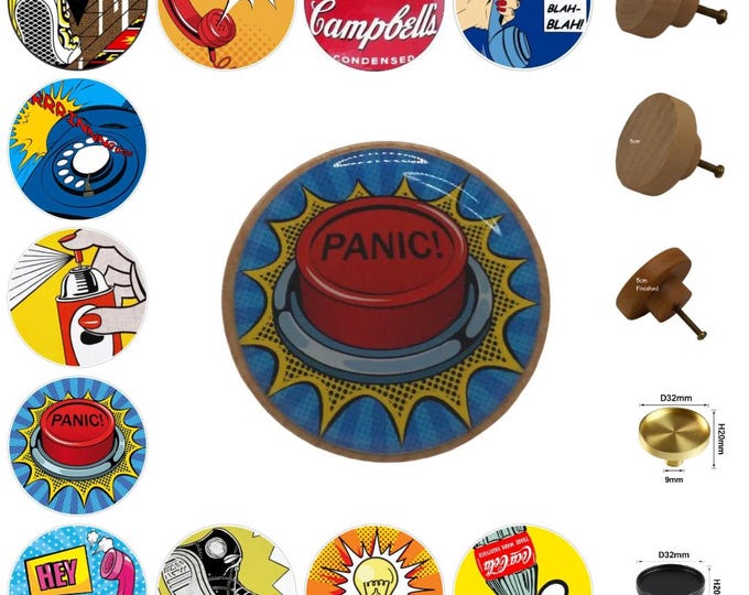 Pop Art Drawer Knobs - Comic Book Style, Retro Furniture Decor, 3cm/4cm/5cm