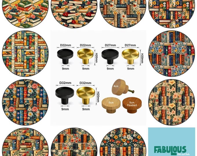Books Round Wooden Cabinet Pulls, Drawer Knobs, Home Decor, Brass Knobs