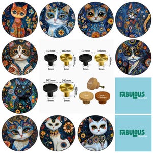 Speelse kattenladeknoppen: ronde houten kastgrepen (5 cm) messing knoppen