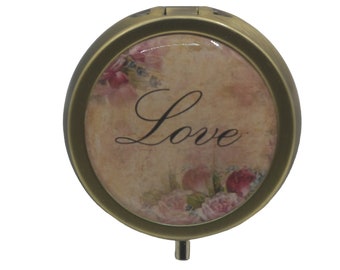 Pill Box Medicine Case Trinket Box Pill Case Mint Box Vintage Roses Inspirational Words Love