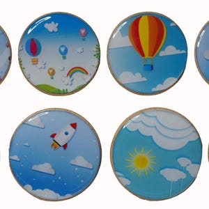 Wooden Wall Hook, Coat Hook, Wall Decor, Decorative Wall Hook, Wall Art, Nursery, Childrens Room, Sun, Clouds, Rocket Ship, Hot Air Balloons