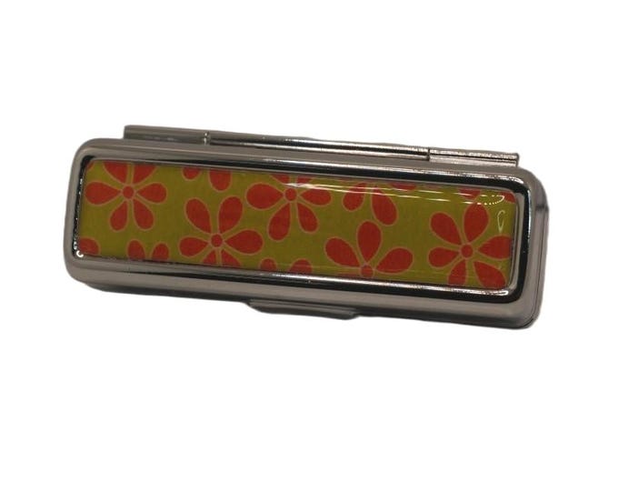 Retro Floral Lipstick Holder with Mirror – Handmade Orange Flower Case