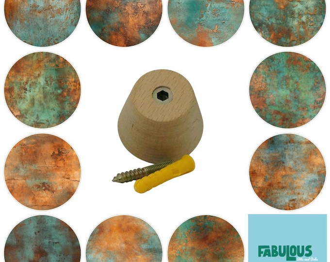 Distressed Copper Patina Look, Wooden Wall Hooks, Hand Decorated, 5cm