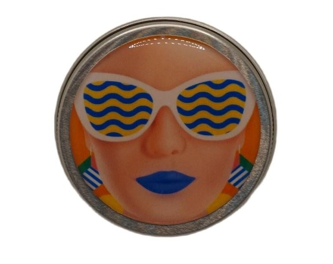 Funky Faces 50ml Tin, Round Storage Tin, Trinkets,  Pill Box, Mint Box, Candy Storage Tin