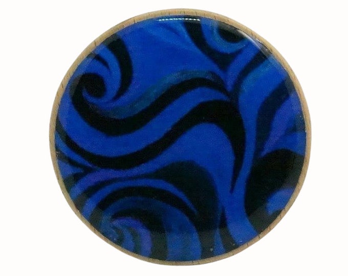 Wood Wall Hook, Handcrafted Resin Swirl, Blue and Black