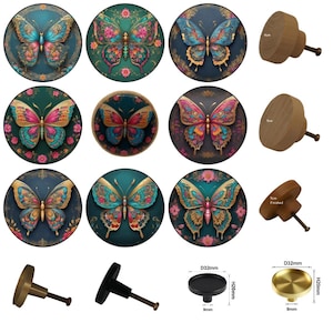 Royal Butterflies  Round Wooden Cabinet Pulls, Drawer Knobs, Home Decor