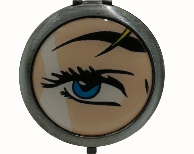 Eye, Pop Art, Retro, Antique Silver Compact Mirror, Purse Mirror, Pocket Mirror, Handbag Mirror, Makeup Mirror