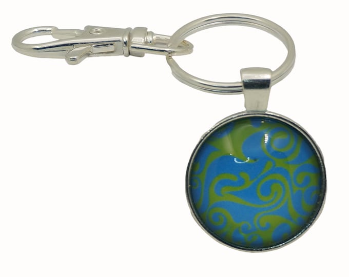 Blue and Green, Patterned, Bag Charm, Keyring, Keyring Charm