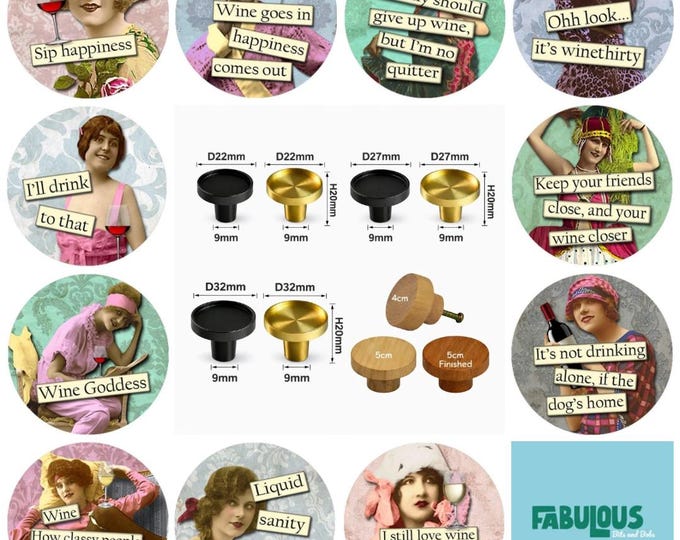 Vintage Humor Drawer Knobs, Drinking, Wooden Cabinet Handles