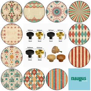 Retro Circus Wooden Drawer Knobs, Cabinet Pulls, Brass Knobs
