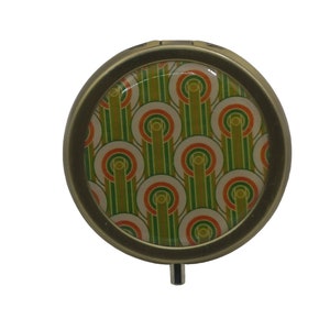 Art Deco, Green, Orange, Patterned, Pill Box, Medicine Case, Trinket Box, Earring Box, Mint Box, One day Pill Box