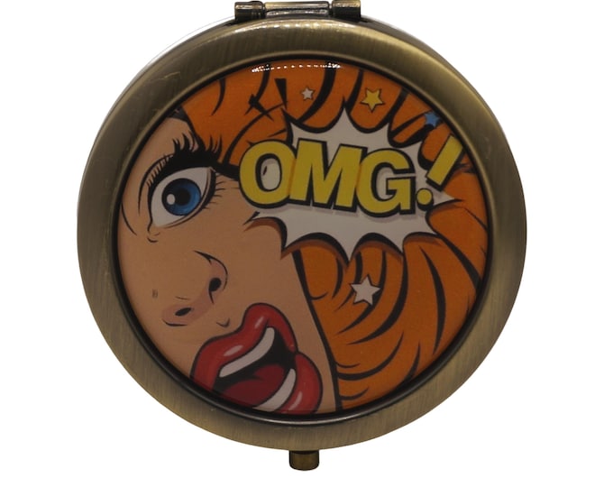 Pop Art, Retro, OMG!, Compact Mirror, Purse Mirror, Pocket Mirror, Handbag Mirror