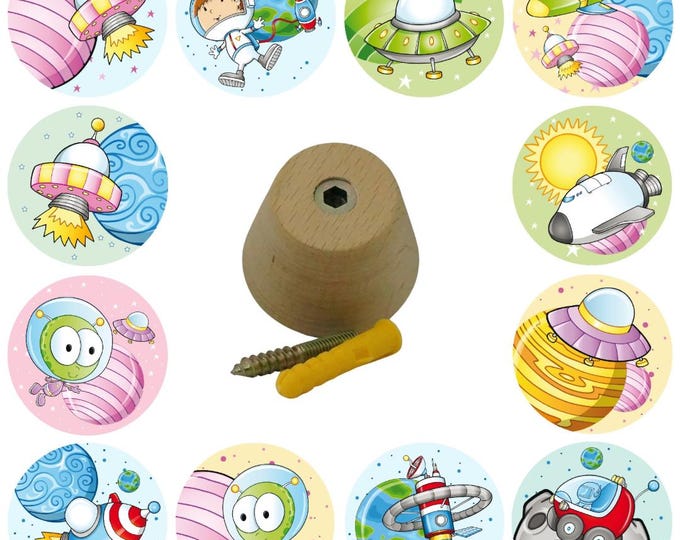 Astronauts Wooden Wall Hooks, Hand Decorated, 5cm