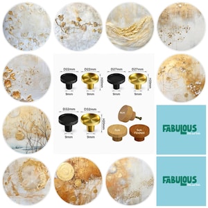 Round Wooden Drawer Knobs, Gold Accent, 5cm Cabinet Pulls, Brass Knobs