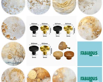 Round Wooden Drawer Knobs, Gold Accent, 5cm Cabinet Pulls, Brass Knobs