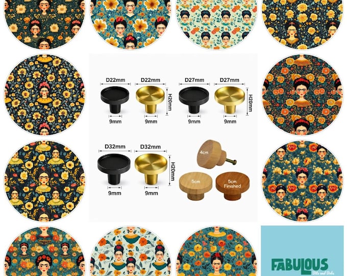 Frida Kahlo Drawer Knobs: Wooden Cabinet Handles, Brass Drawer Pulls