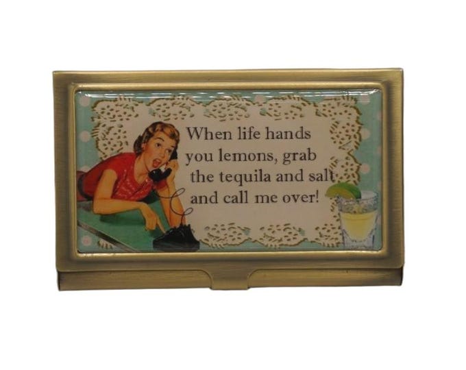 When life hands you lemons...,Vintage Humor Card Holder, Metal Card Case, Cigarette Case, Credit Card Protector, Business Card Holder