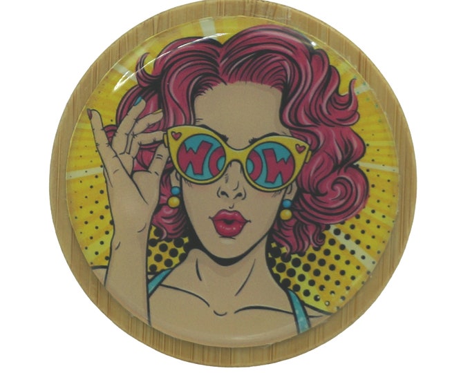 50ml Round Screw Top Bamboo Box, Wooden Box, Refillable Cosmetic Container, Jewellery Box, Keepsakes Box, Trinkets, WOW, 1950, 1960