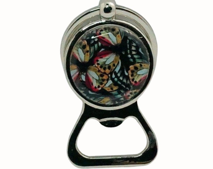 Hand Decorated  Keyring Bottle Opener Key Ring Butterfly Butterflies