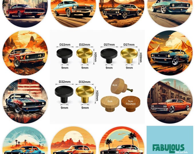 American Muscle Cars Drawer Knobs, Automobiles, Retro Furniture Decor, Wooden Drawer Knobs, Brass Cabinet Knobs