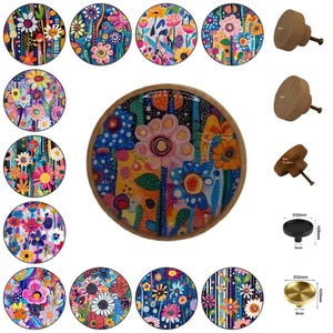 Wunderliche Blumen runde hölzerne Schrankknäufe, Schubladenknäufe, Hauptdekor