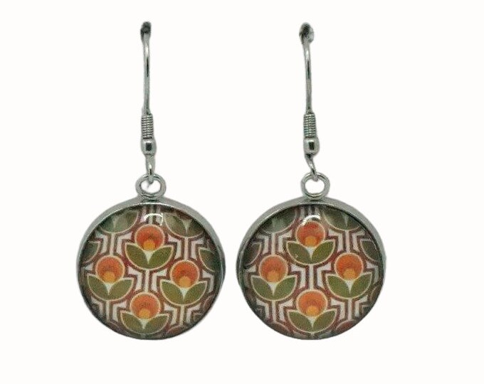 Stainless Steel Glass Tile Hooped Earrings Accessories 18mm Glass Earrings Drop Earrings Earring Retro Orange Green White