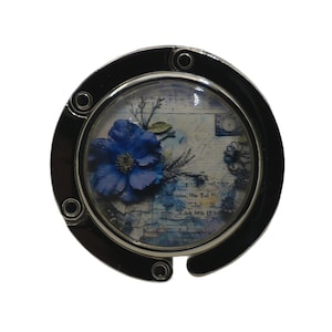 Floral, Flowers, Blue, White, Purse Hook, Bag Holder, Table Top Bag Hanger