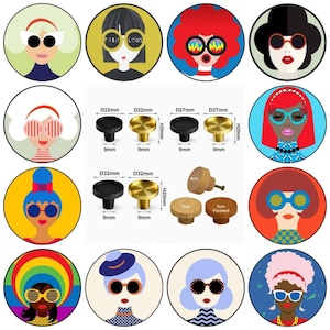 Houten ladeknoppen Funky Faces, pop-art kastgrepen, messing meubelknoppen