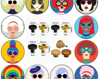 Funky Faces Wooden Drawer Knobs, Pop Art Cabinet Handles, Brass Furniture Knobs