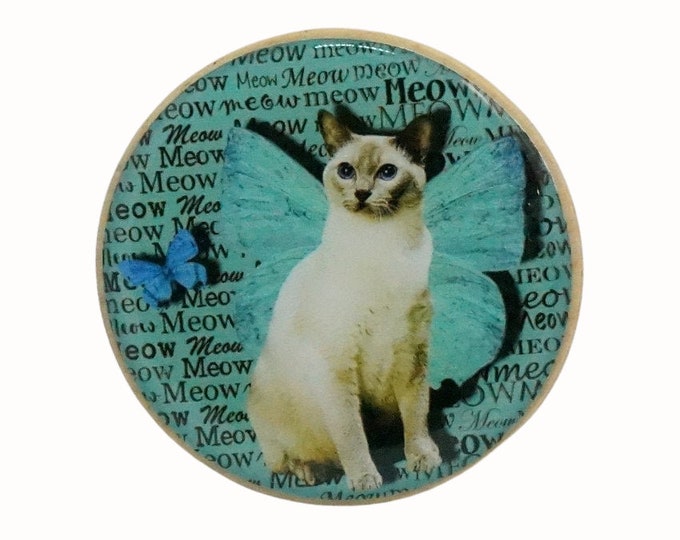 Cat with Wings Wooden Wall Hook, Novelty Coat Hook
