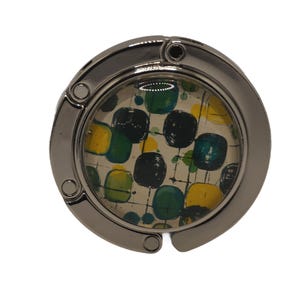 Patterned Green and Yellow, Purse Hook, Bag Holder, Table Top Bag Hanger
