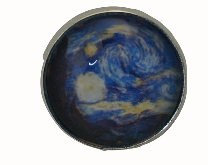 Pablo Picasso, Starry Night, Round Metal Brooch, Silver Plated, 2.0cm Brooch, Glass, Scarf Pin, Lapel Pin