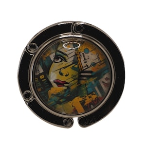 Grunge Pop Art, Face, Purse Hook, Bag Holder, Table Top Bag Hanger