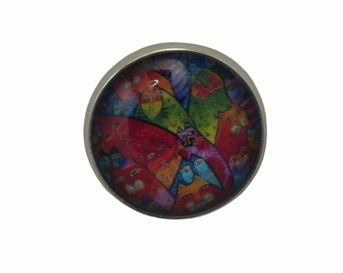 Cat Collage, Rainbow, Round Metal Brooch, Silver Plated, 2.0cm Brooch, Glass, Scarf Pin, Lapel Pin