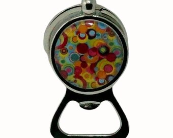 Handmade Keyring Bottle Opener Key Ring Psychedelic Art Circles